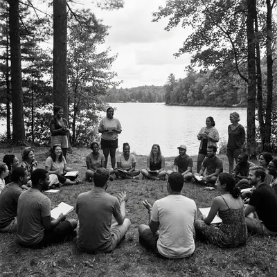Diverse community gathering in a circle outdoors