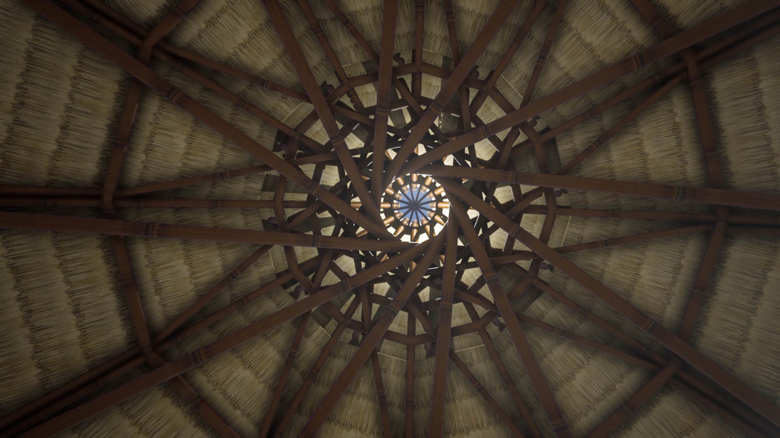 Interior ceiling view showing architectural details