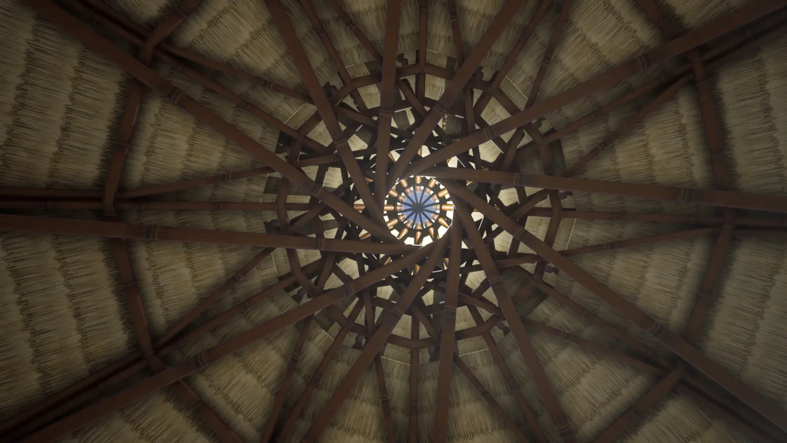 Interior ceiling view showing architectural details